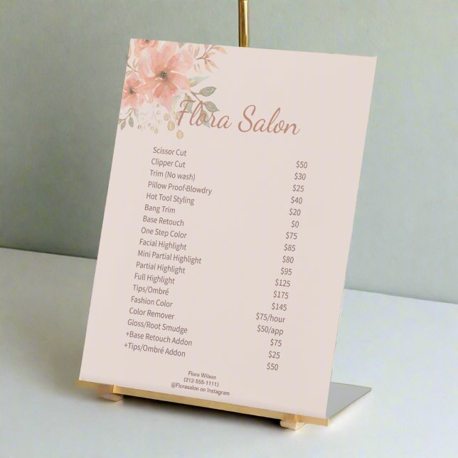 Sauberes Rosa Wasserfarben Blume Salon Service Sockelschild (Von Creator hochgeladen)