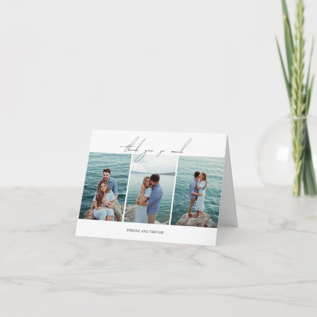 Sauberes Schwarz-Weiß-Foto Moderne Hochzeit Dankeskarte (Vorderseite)