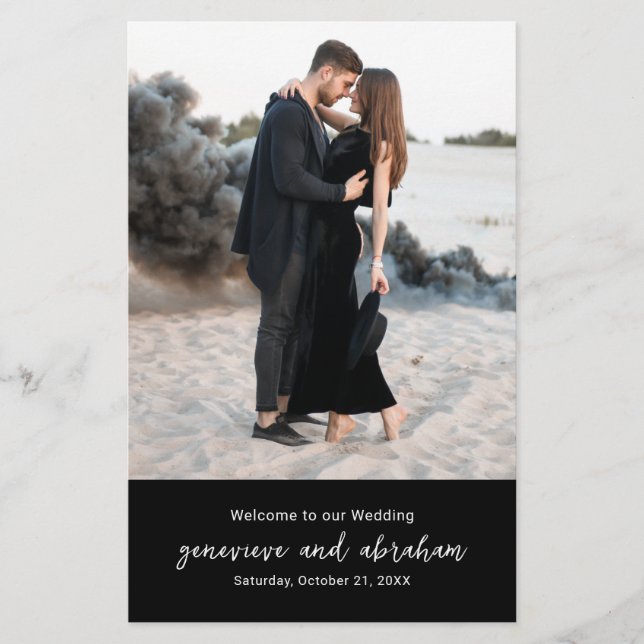 Sauberes schwarzes Foto Moderne Hochzeitsprogramm (Vorderseite)