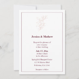 Sauberes Weiß und rosa, einfaches Leaf | Moderne H Einladung