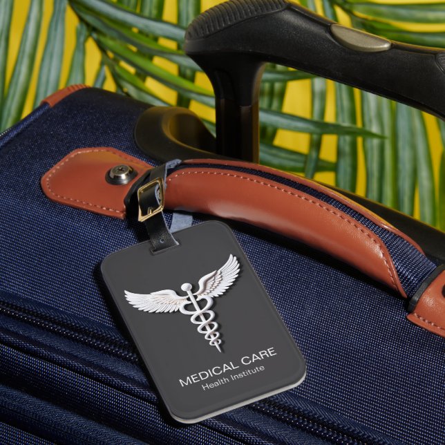 Sauberes weißes Detail Caduceus Anthracit Medical Gepäckanhänger (Vorderseite Insitu 1)