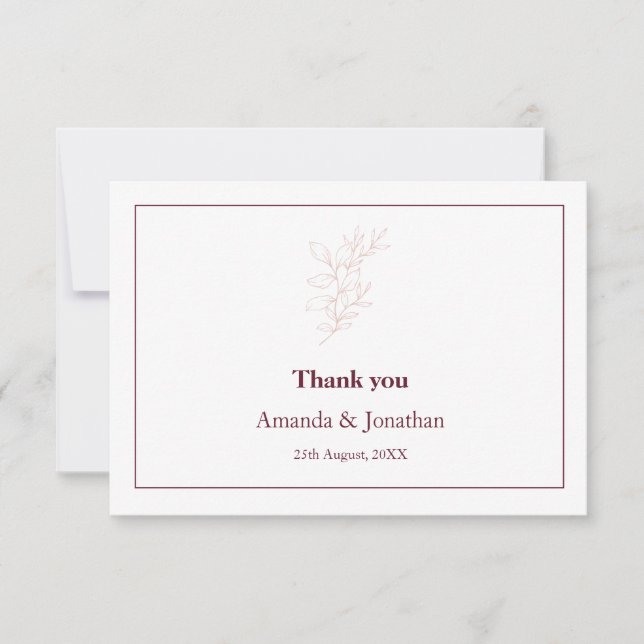 Sauberes weißes und rosa einfaches Leaf | Moderne  Dankeskarte (Vorderseite)
