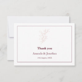 Sauberes weißes und rosa einfaches Leaf | Moderne  Dankeskarte