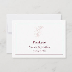 Sauberes weißes und rosa einfaches Leaf   Moderne  Dankeskarte