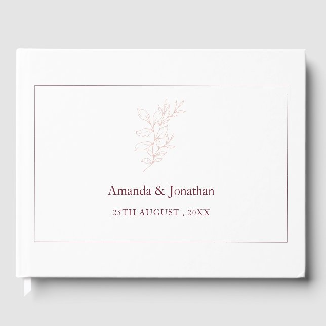 Sauberes weißes und rosa einfaches Leaf | Moderne  Gästebuch (Vorderseite)