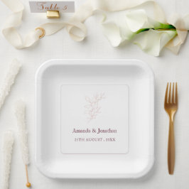 Sauberes weißes und rosa einfaches Leaf | Moderne  Pappteller