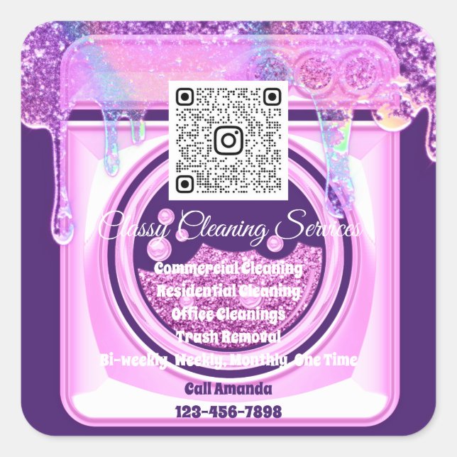 Säuberung des Lila QRCode-Logos von Haushaltshilfe Quadratischer Aufkleber (Vorderseite)