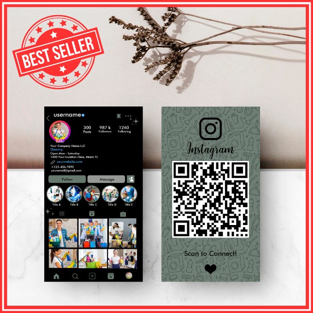 Säuberung Instagram Sage Green Housekeeping Maid Q Visitenkarte (Von Creator hochgeladen)