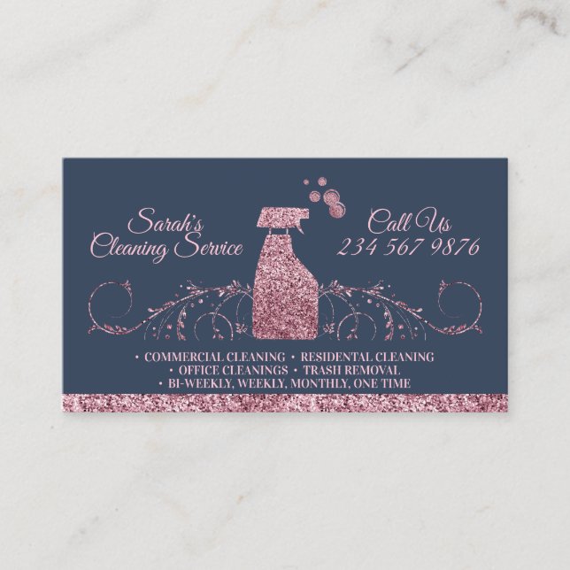 Säuberung Maid Janitorial funkelnd rosa Marineschl Visitenkarte (Vorderseite)