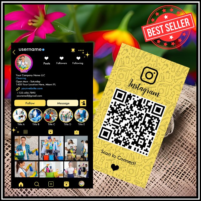 Säuberungsmaßnahme Instagram Gelbe Housekeeping QR Visitenkarte (Von Creator hochgeladen)