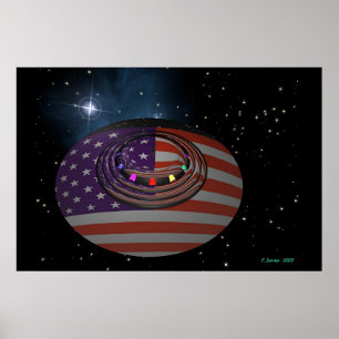 Saucer spiegelt die amerikanische Flagge Version 2 Poster
