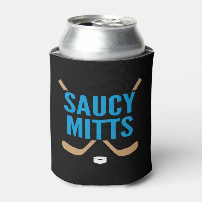 Saucy Mitts Hockey Sticks Coozie Dosenkühler (Kanne Vorderseite)