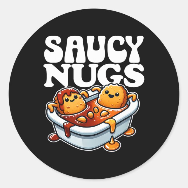 Saucy Nugs Cartoon Food Funny Grillen Sauce Chicke Runder Aufkleber (Vorderseite)