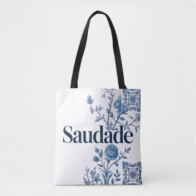 Saudade Portuguese Tote Bag – Blue Azulejo Floral  (Vorderseite)