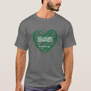 Saudi Arabia Flag Heart In Hand Drawing For Saudis T-Shirt