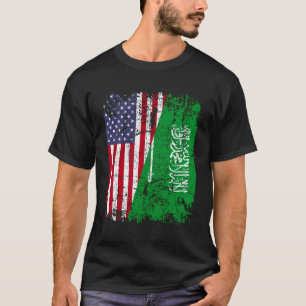 Saudi-Arabian Roots Halbamerikanische Flagge Saudi T-Shirt