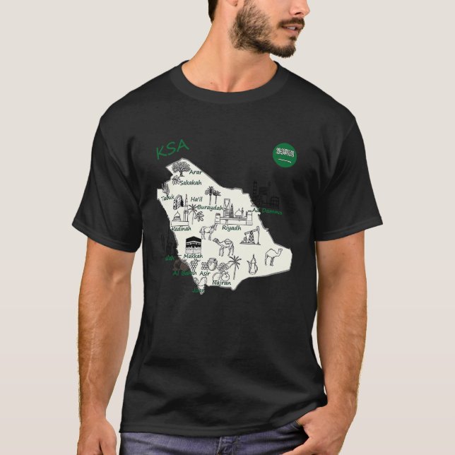 Saudi-Arabien Karte Handgemalt KSA Attraktionen Ci T-Shirt (Vorderseite)