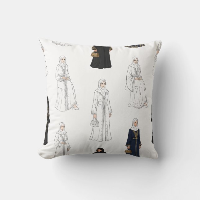 Saudi-Frauen in farbenfrohen Abayas-Mustern Kissen (Vorderseite)