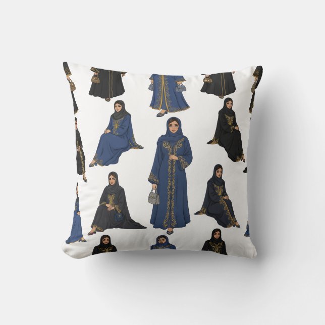 Saudi-Frauen in farbenfrohen Abayas-Mustern Kissen (Vorderseite)