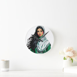 "Saudi-Pop Queen - Bold Heritage Art for National Runde Wanduhr
