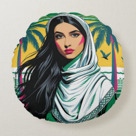 "Saudi-Pop Queen - Bold Heritage Art for National Rundes Kissen