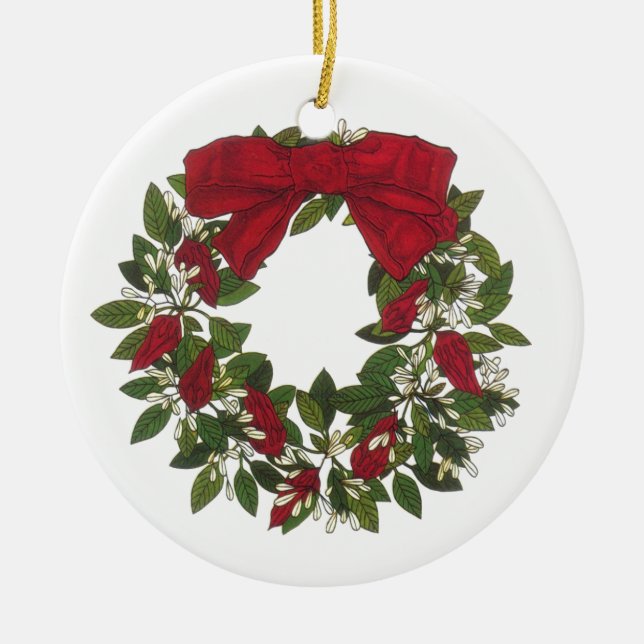 Sauerampfer-/Poinsettia-Kranz Keramikornament (Vorne)
