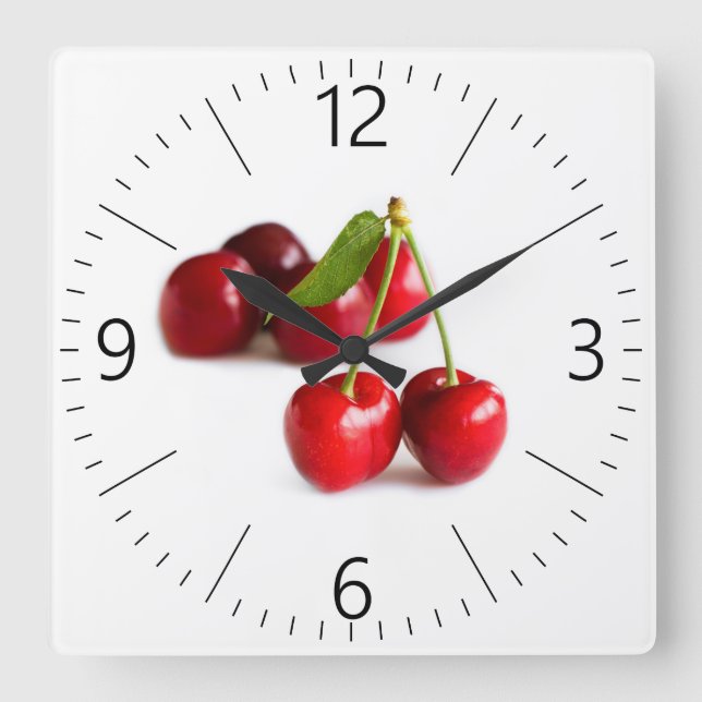 Sauerkirsche Quadratische Wanduhr (Vorderseite)