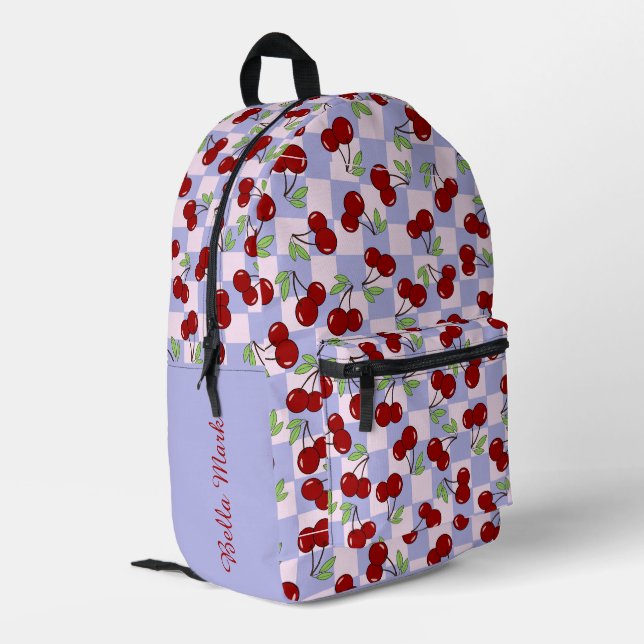Sauerkirschmuster Bedruckter Rucksack (Rückseitige Ecke links)