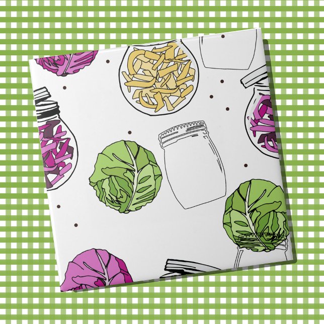 Sauerkraut Cabbage Fermenting Illustration Fliese (Sauerkraut cabbages fermenting pattern wall tile)