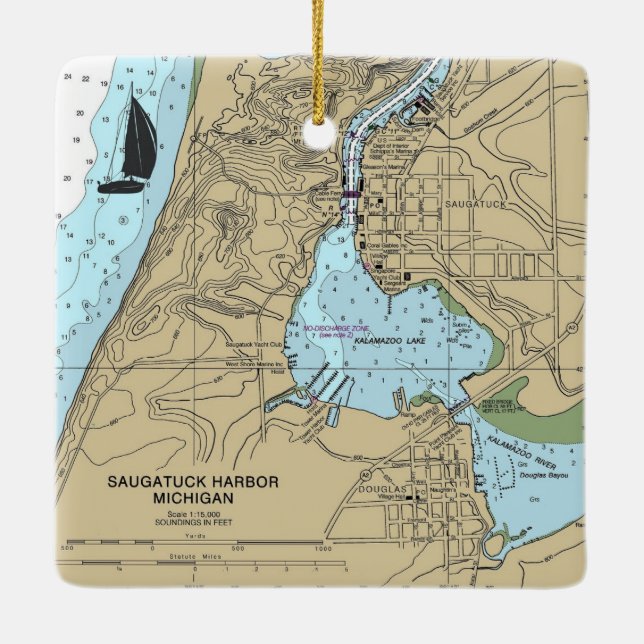 Saugatuck Douglas MI Nautical Chart Keramikornament (Rückseite)