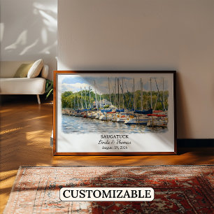 Saugatuck Michigan Poster, Aquarell, Maßgeschneide Poster