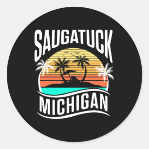 Saugatuck Michigan USA Vintage Sonnenuntergang Url Runder Aufkleber