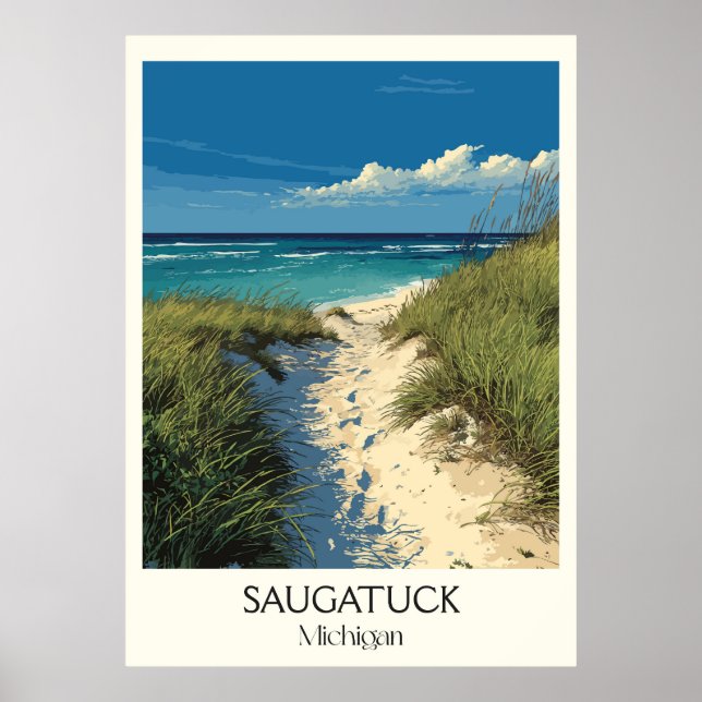 Saugatuck Michigan Vintage Dune Beach Travel Art Poster (Vorne)
