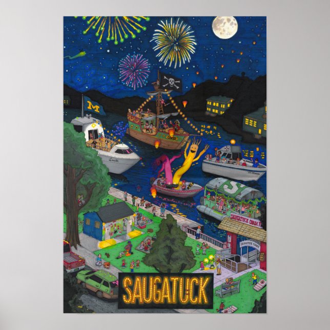 Saugatuck Night Poster (Kleines 13" x 19") (Vorne)