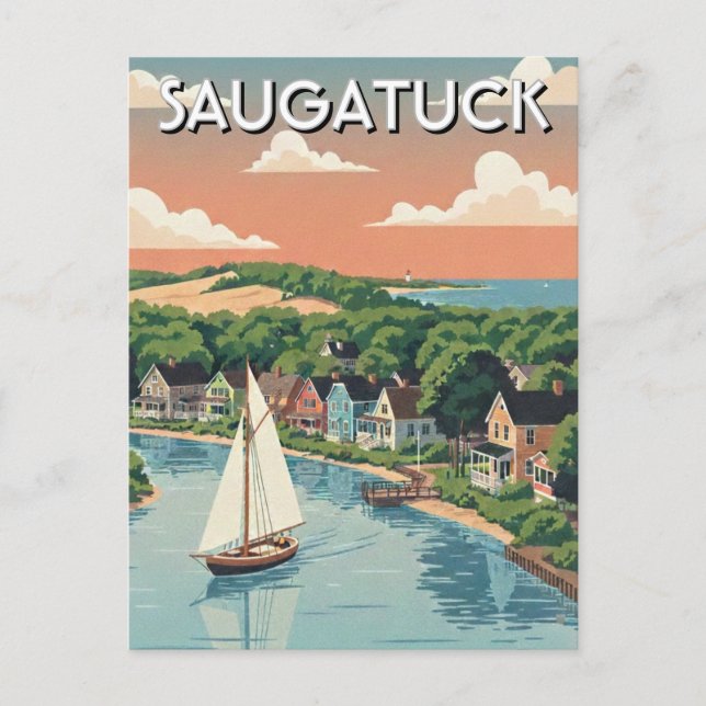 Saugatuck Sailboat Michigan Travel Postkarte (Vorderseite)