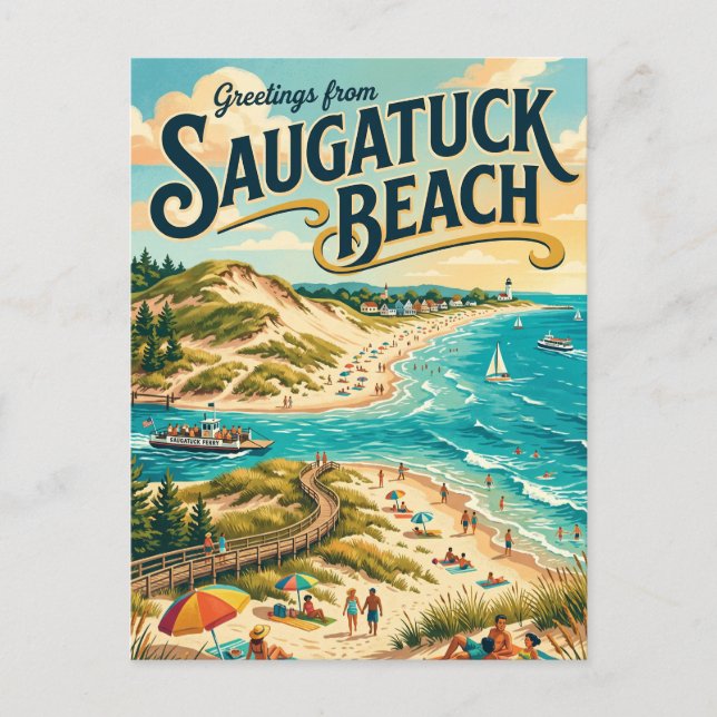 Saugatuck Strand Michigan Postkarte (Vorderseite)