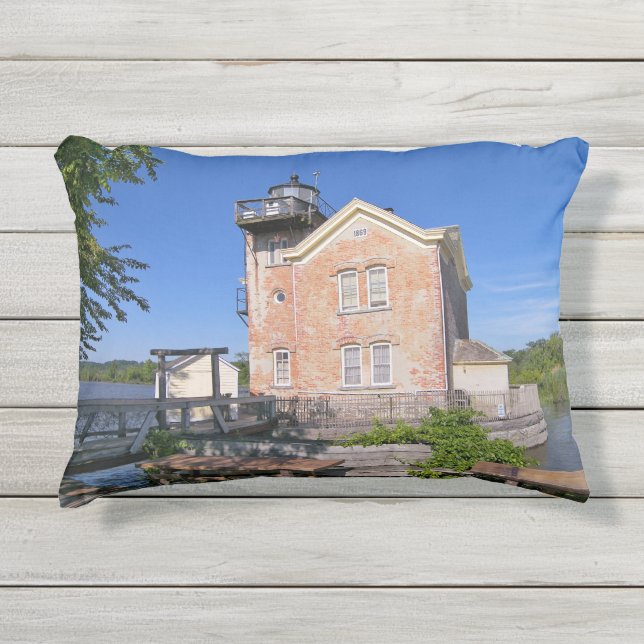 Saugerties Lighthouse, Hudson River New York Kissen Für Draußen (Vorderseite)