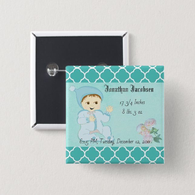 Säugling Baby Boy in Blue mit Blume Button (Vorne & Hinten)