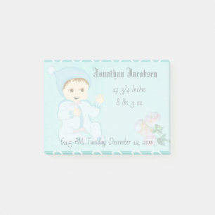 Säugling Baby Boy in Blue mit Blume Post-it Klebezettel