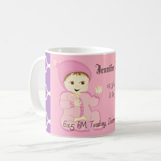Säugling Baby Girl in Rosa mit Blume Kaffeetasse (Vorderseite Links)