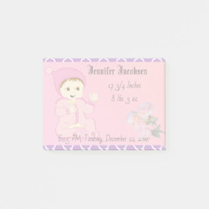 Säugling Baby Girl in Rosa mit Blume Post-it Klebezettel