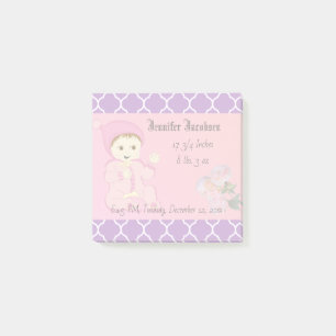 Säugling Baby Girl in Rosa mit Blume Post-it Klebezettel