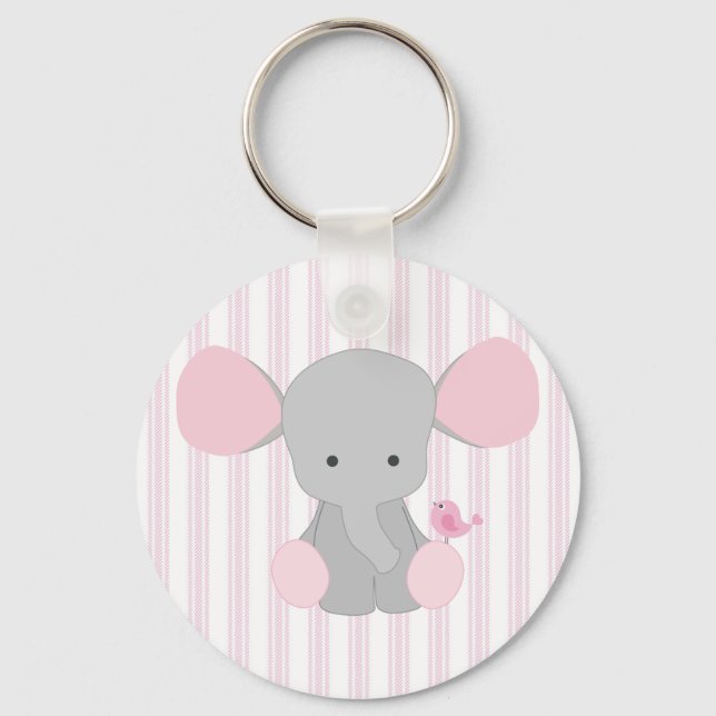 Säugling Baby Girl Pink Elefant mit Streifen Schlüsselanhänger (Vorderseite)