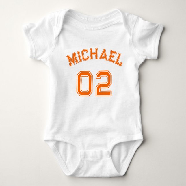 Säugling Boy Girl Orange Name Jersey Nummer Sport Baby Strampler (Vorderseite)