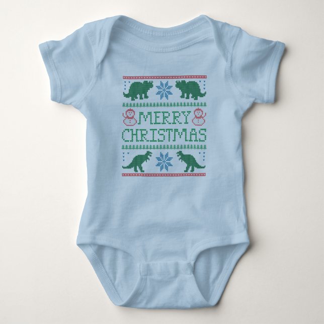 Säugling Dinosaur Ugly Weihnachtskraut Bodysuit Baby Strampler (Vorderseite)