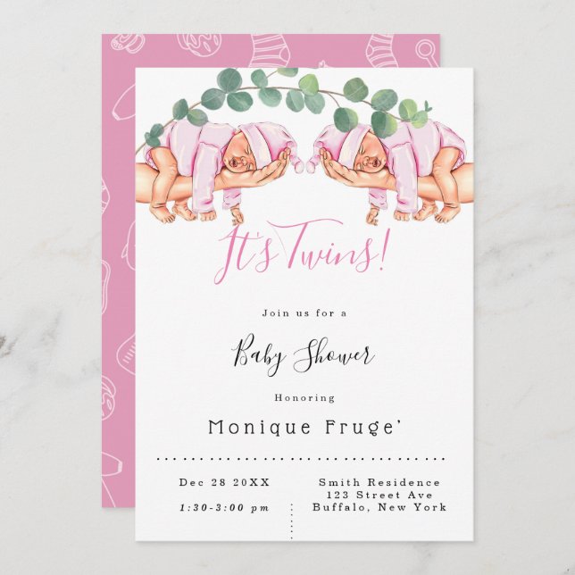 Säugling Girl on Mommy's Arm It's Twins Baby Showe Einladung (Vorne/Hinten)