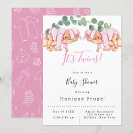 Säugling Girl on Mommy's Arm It's Twins Baby Showe Einladung