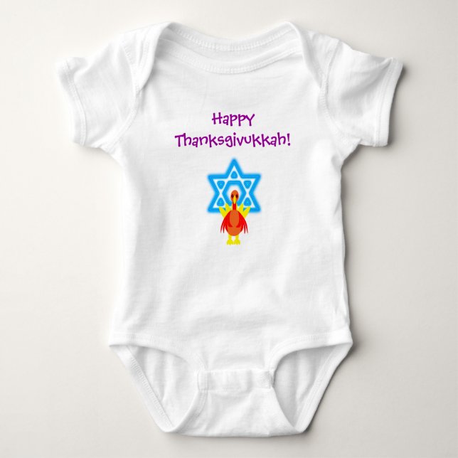 Säuglinge Thanksgivukkah lustiges Truthahn-T-Shirt Baby Strampler (Vorderseite)