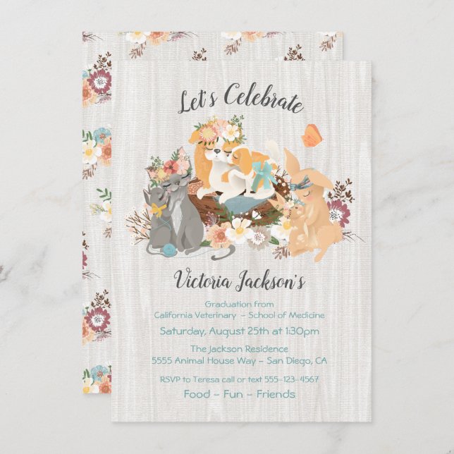 Säuglinge und Mamma Veterinary School Abschluss Einladung (Vorne/Hinten)