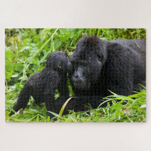 Säuglings-Berggorilla küsst Silberrücken-Gorilla Puzzle